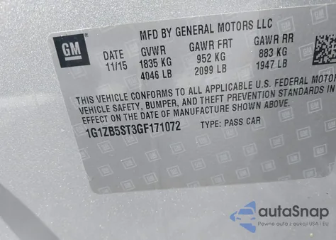 2016 Chevrolet Malibu Ls from USA, damaged, VIN 1G1ZB5ST3GF171072